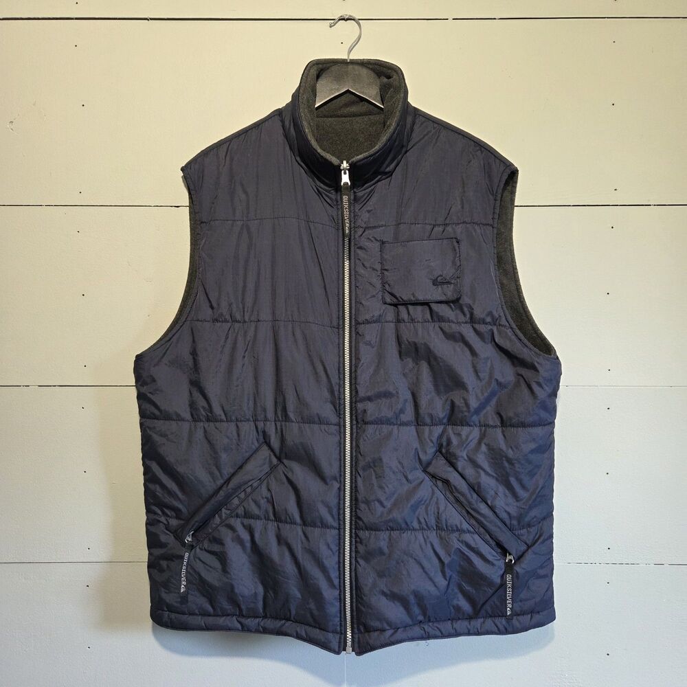 Quiksilver Men's Reversible Full Zip Vintage Y2K Vest Blue/Gray Size L Pockets